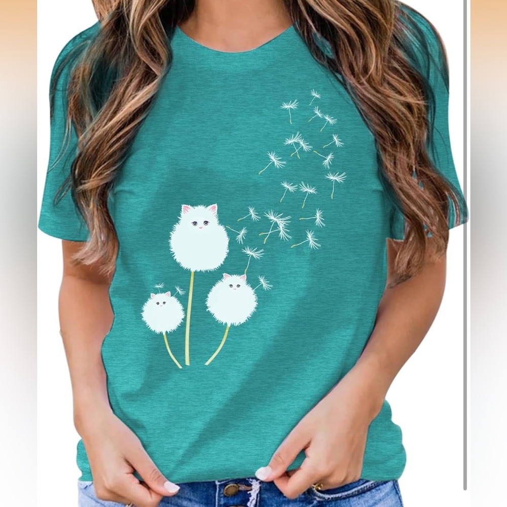 Cat Dandelion Graphic T-Shirt